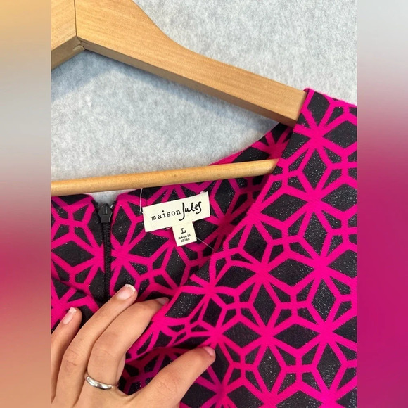 Maison Jules Geometric Pink and Black A-Line Mini Dress Women's Size Large U0760 - Picture 12 of 13